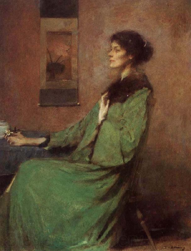 Thomas Wilmer Dewing Portrait of lady holding one rose